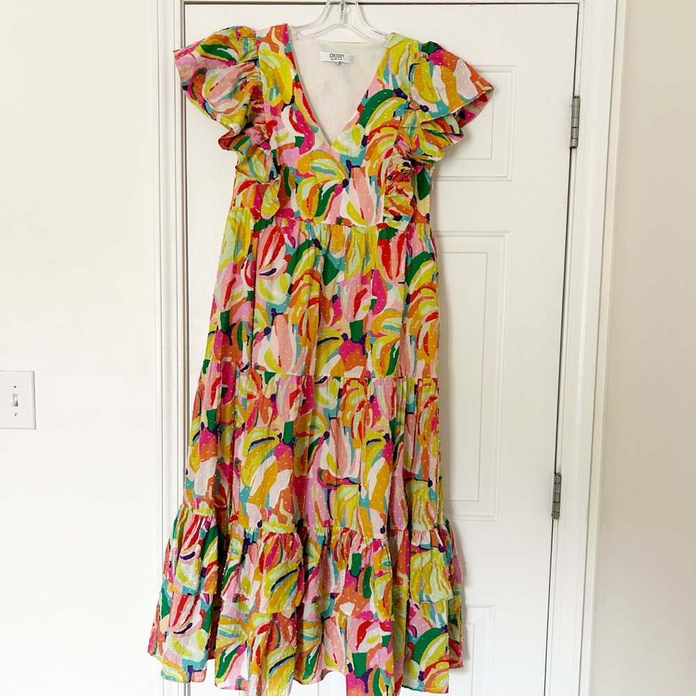 Crosby by Mollie Burch‎ Go Bananas Colorful Ruffled Tiered Maxi Dress Sz M - Picture 2 of 5